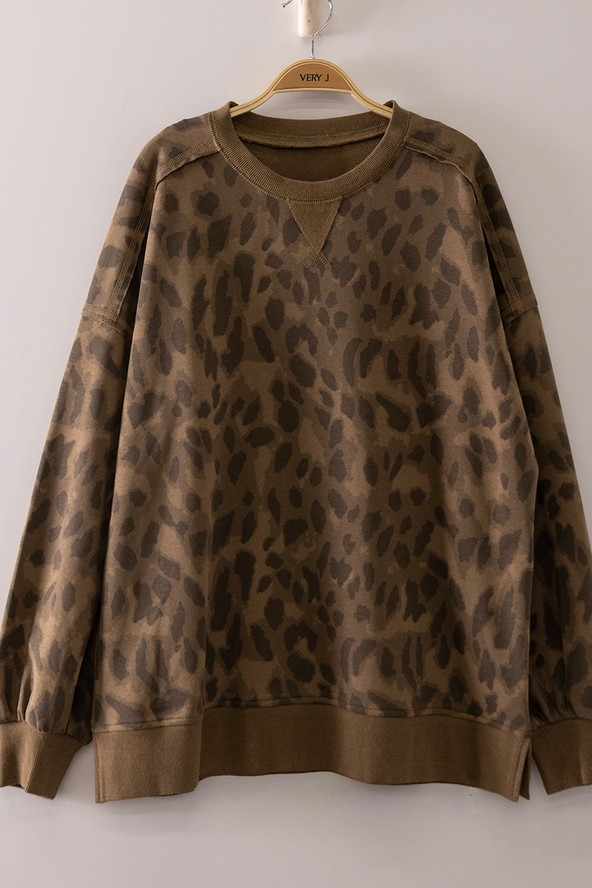 Printed Crew Neck Sweatshirt - Mocha