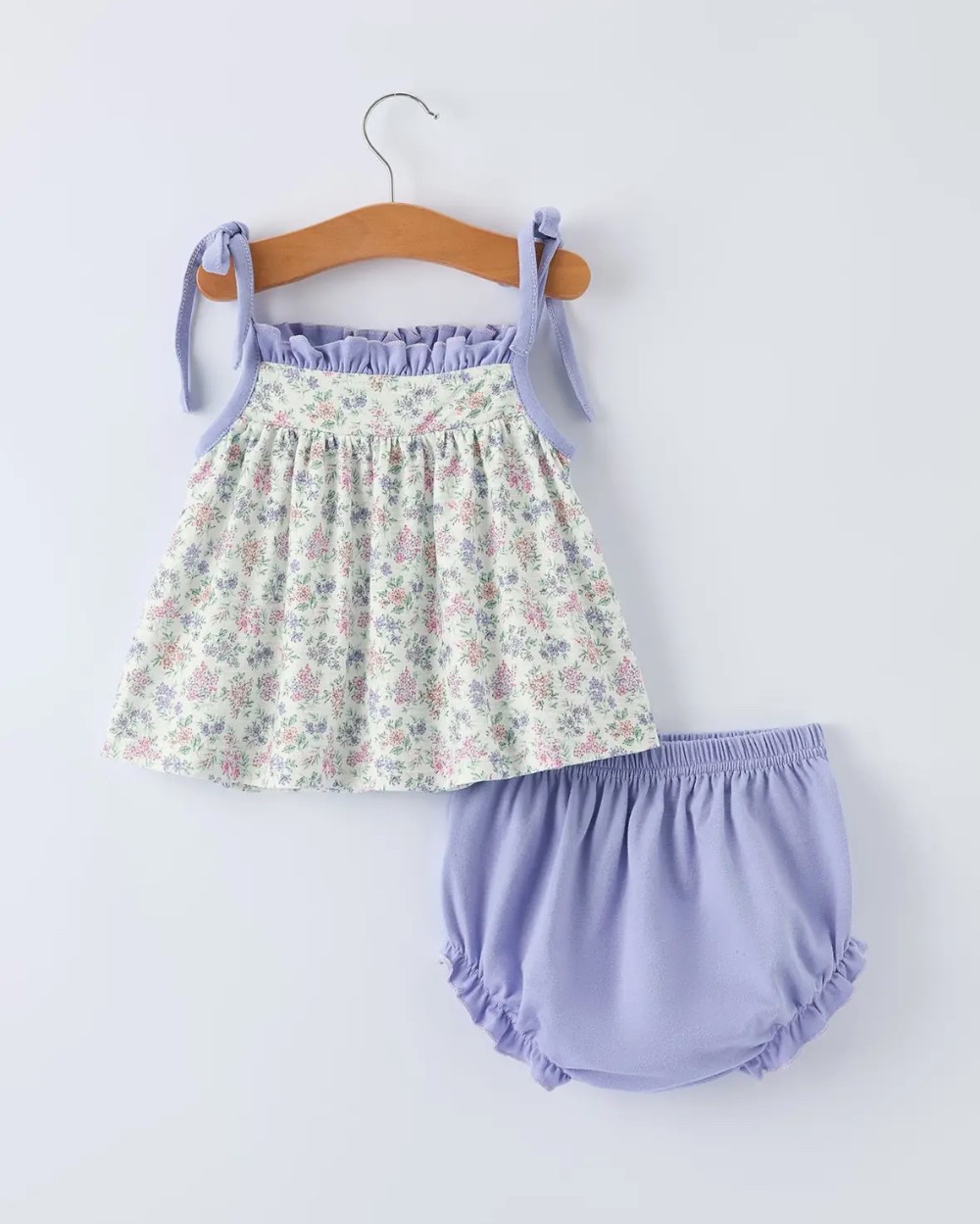 Purple Floral Smocked Embroidery Bloomers Set