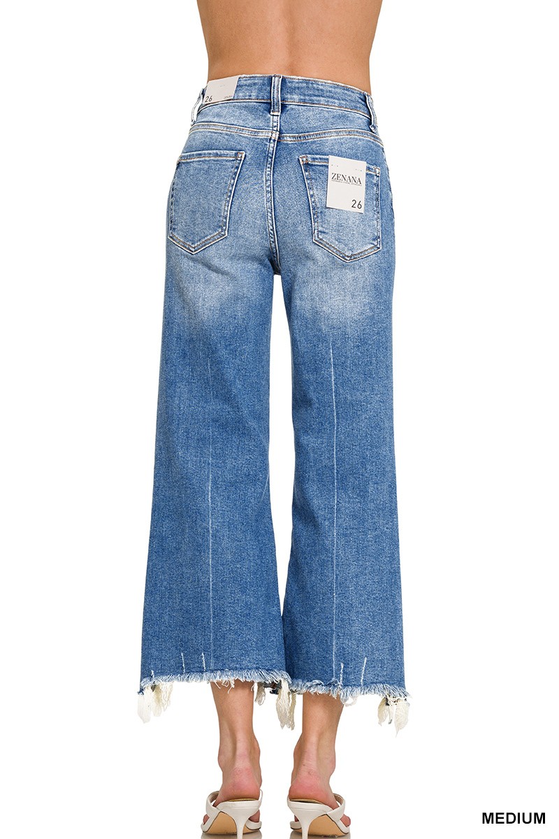 Mid Rise Straight Raw Hem Denim Pants