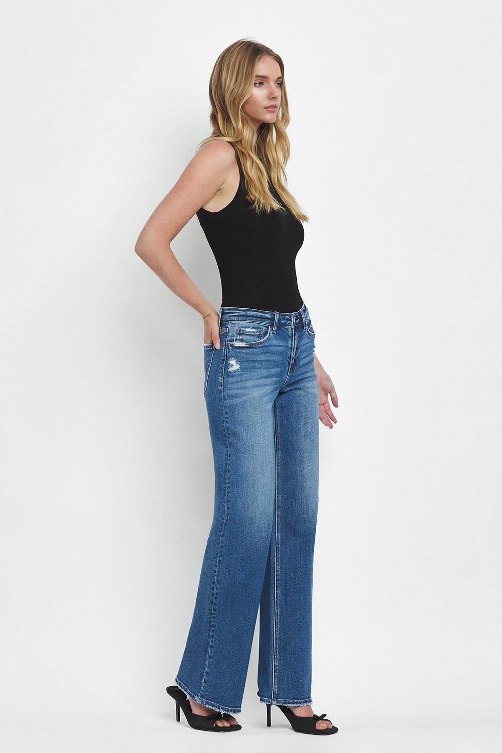 VERVET Mid Rise Full Length Wide Leg Jeans
