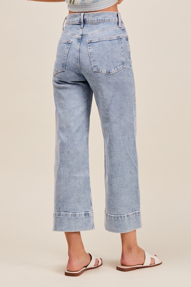Mid Rise Stretch Wide Leg Denim Jeans Pants