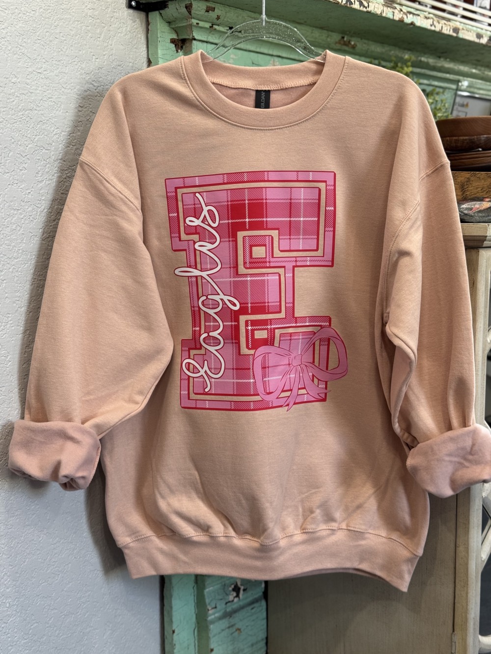 Exclusive Eagles Pink Plaid Crewneck