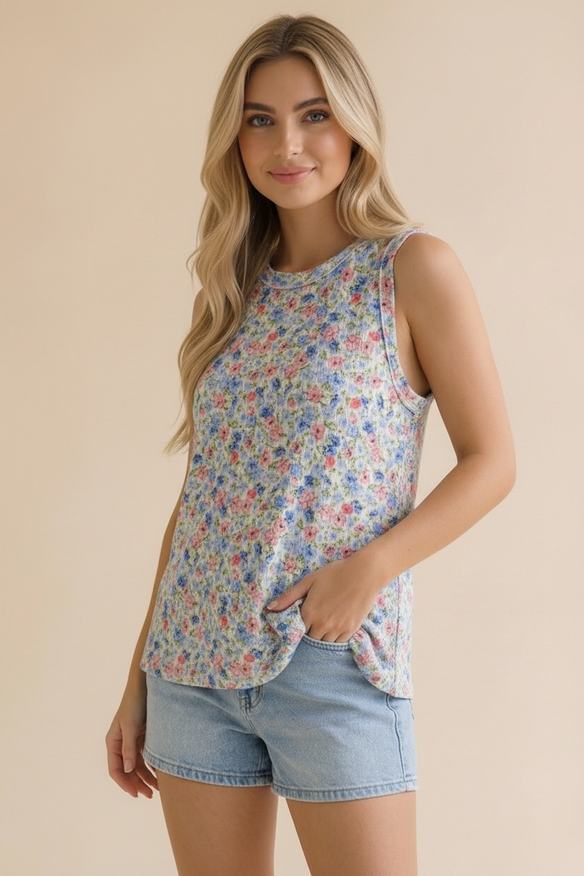 Round Neck Banded Sleeveless Knit Top