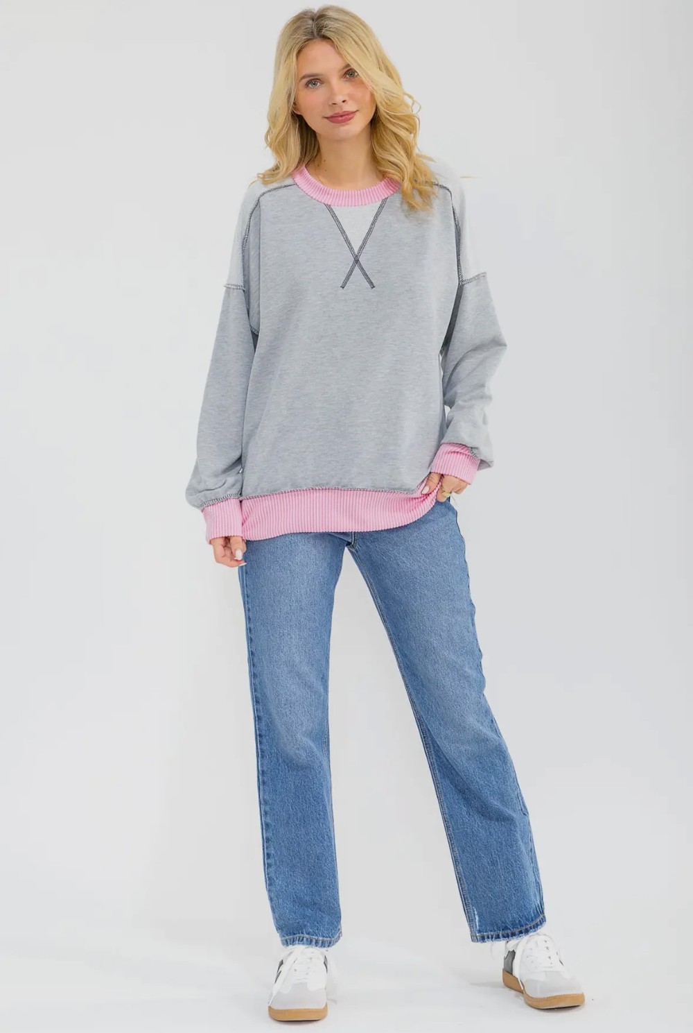 Contrast Trim Exposed seam Sweatshirt