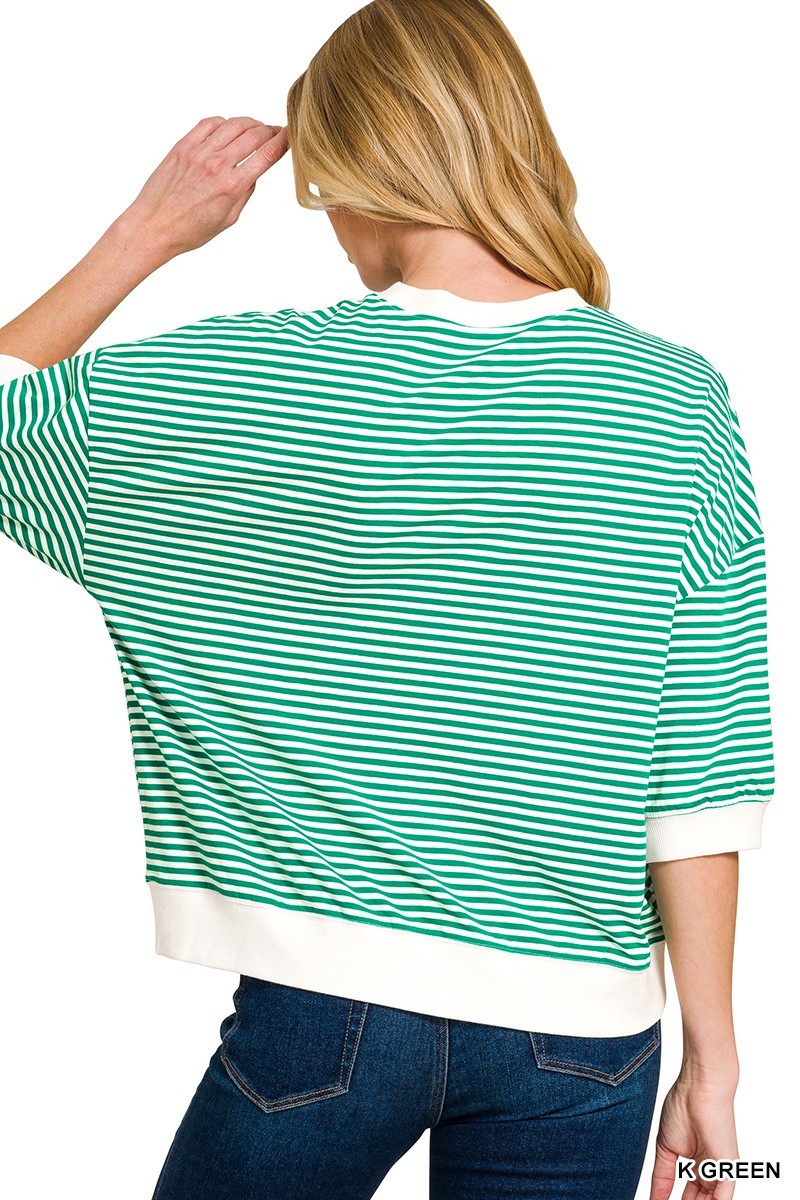 Striped Contrast Trim Rib Banded Top