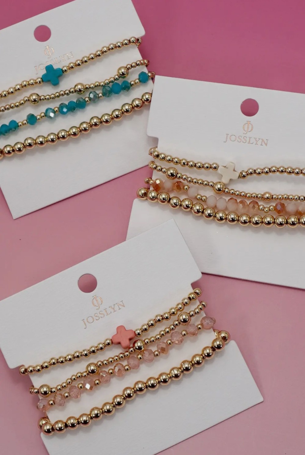 Boho Cross Multi Beaded Stretch Turquoise Bracelets