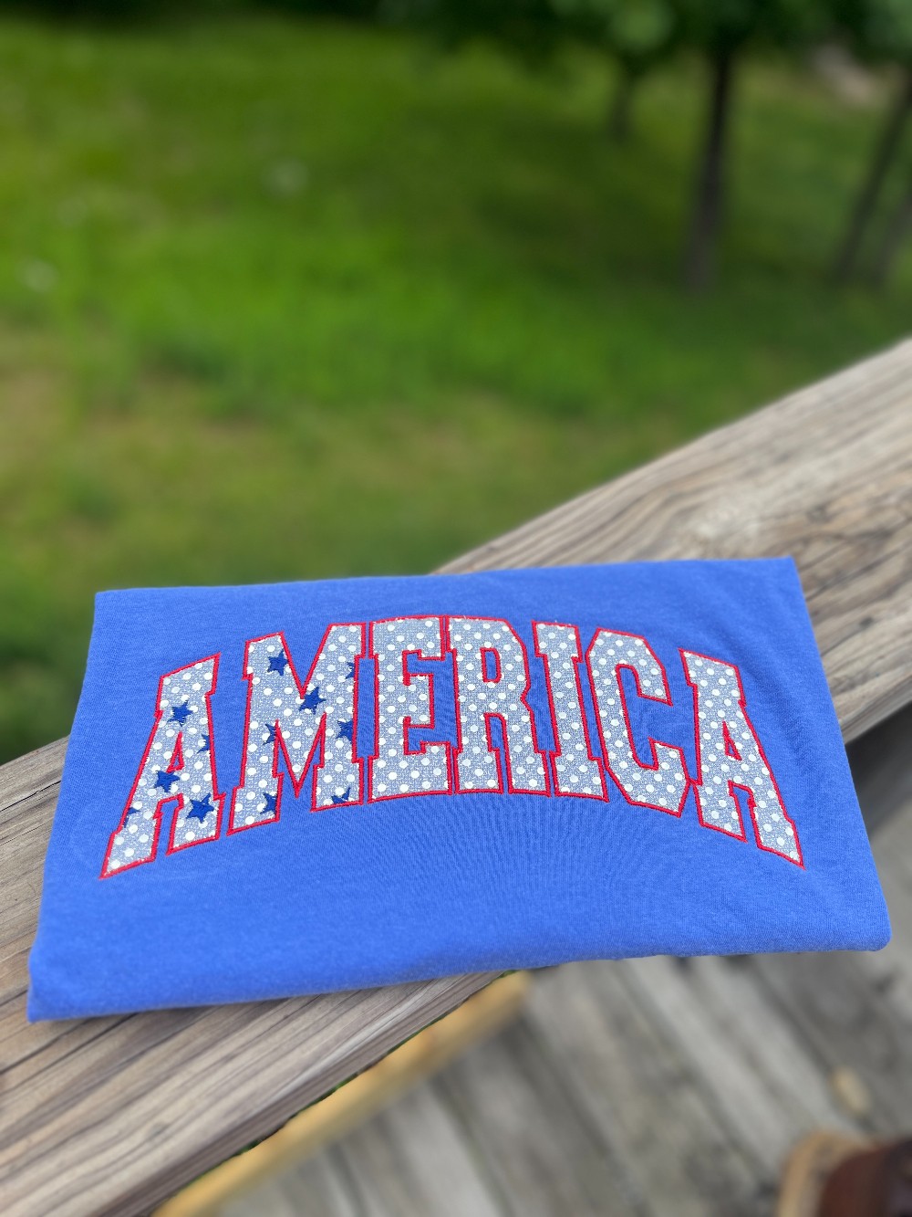 America Spangled Applique Embroidered T Shirt