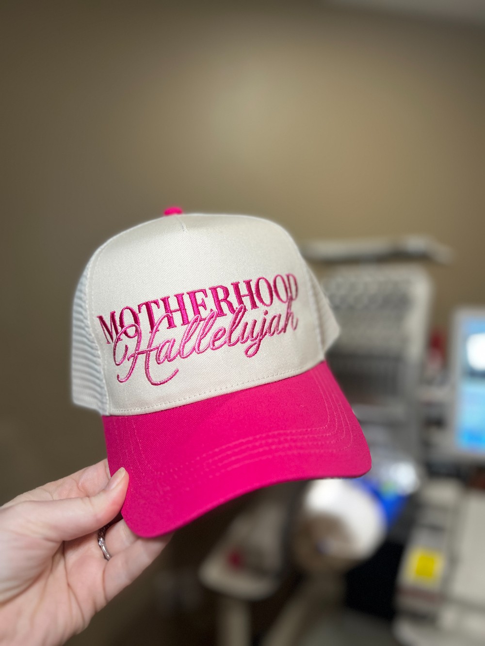 Motherhood Hallelujah Embroidered Mesh Structured Hat