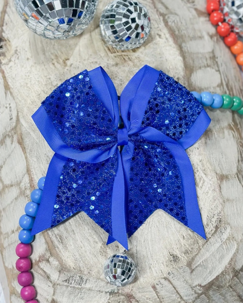 Royal Blue Sequin Cheer Hair Bow Pony-O