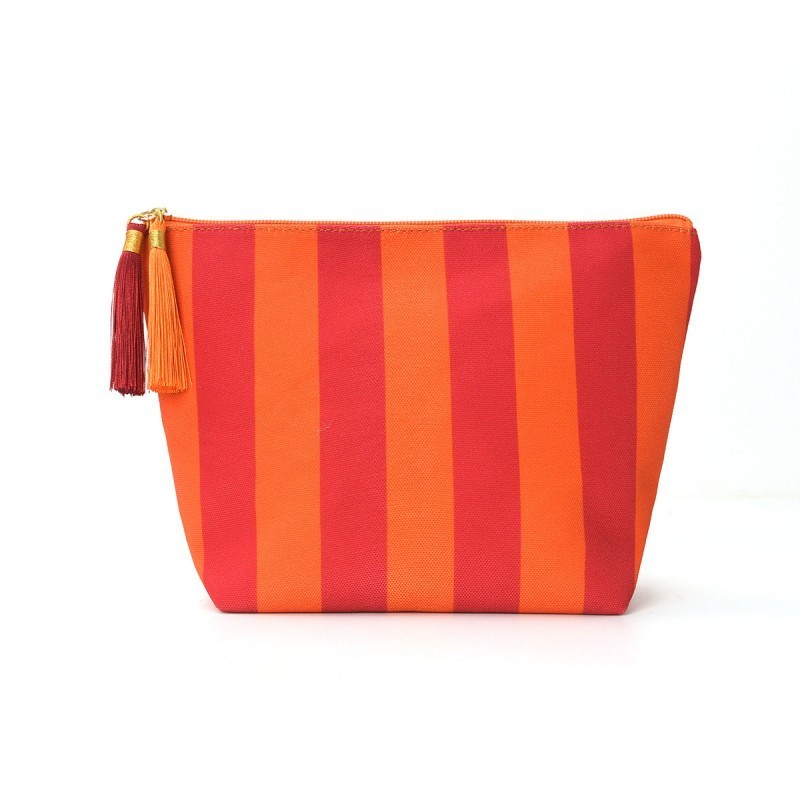Striped Tassel Makeup Pouch - Red Orange