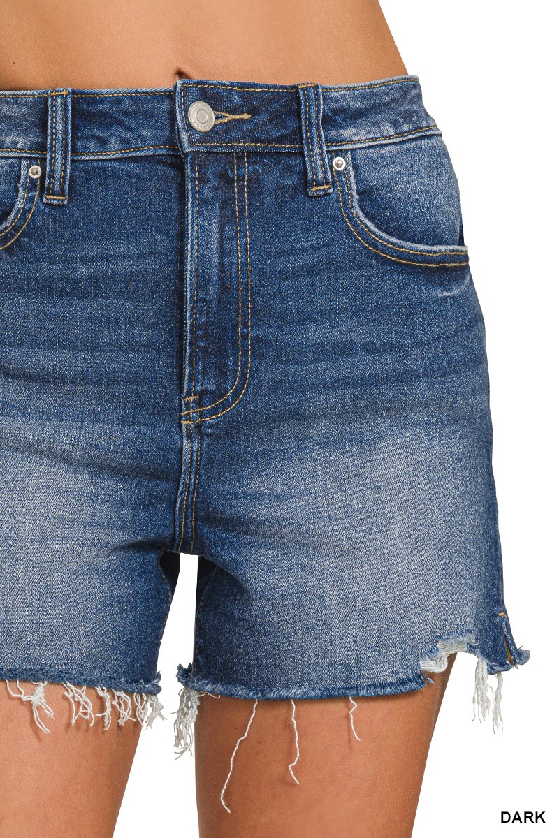 Distressed Hem Denim Shorts