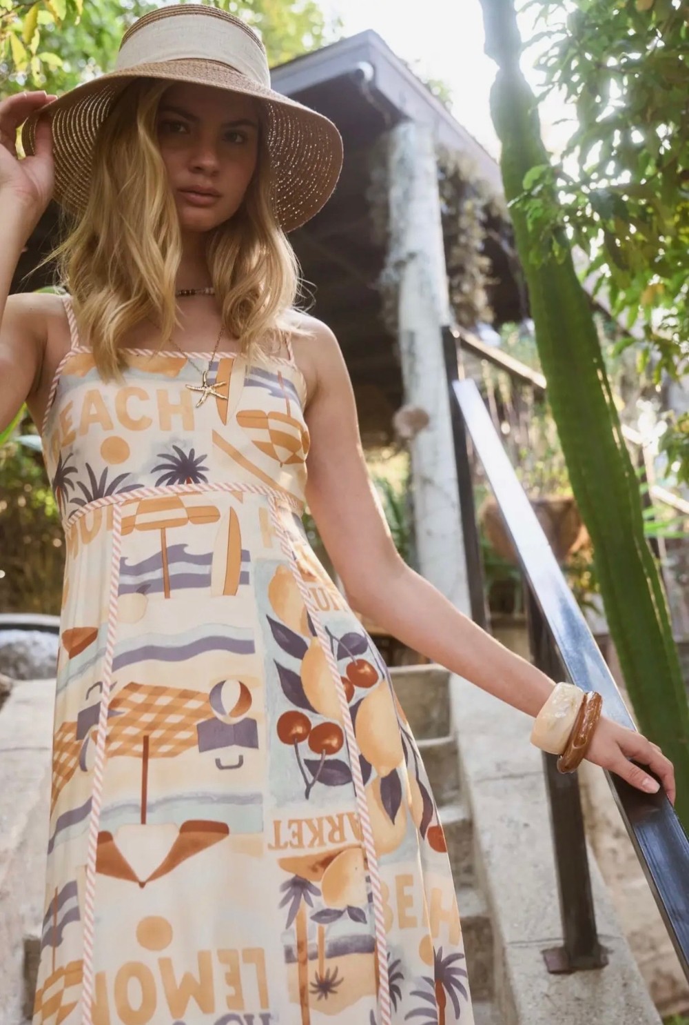 Beach Graphic Spaghetti Strap Midi Dress