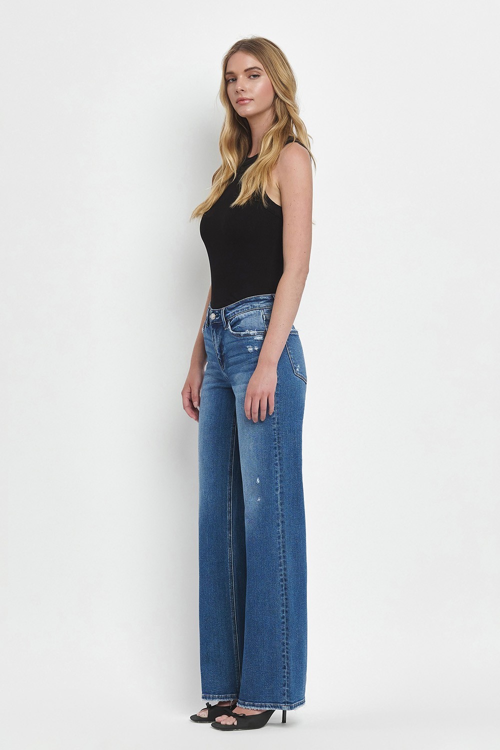 VERVET Mid Rise Full Length Wide Leg Jeans