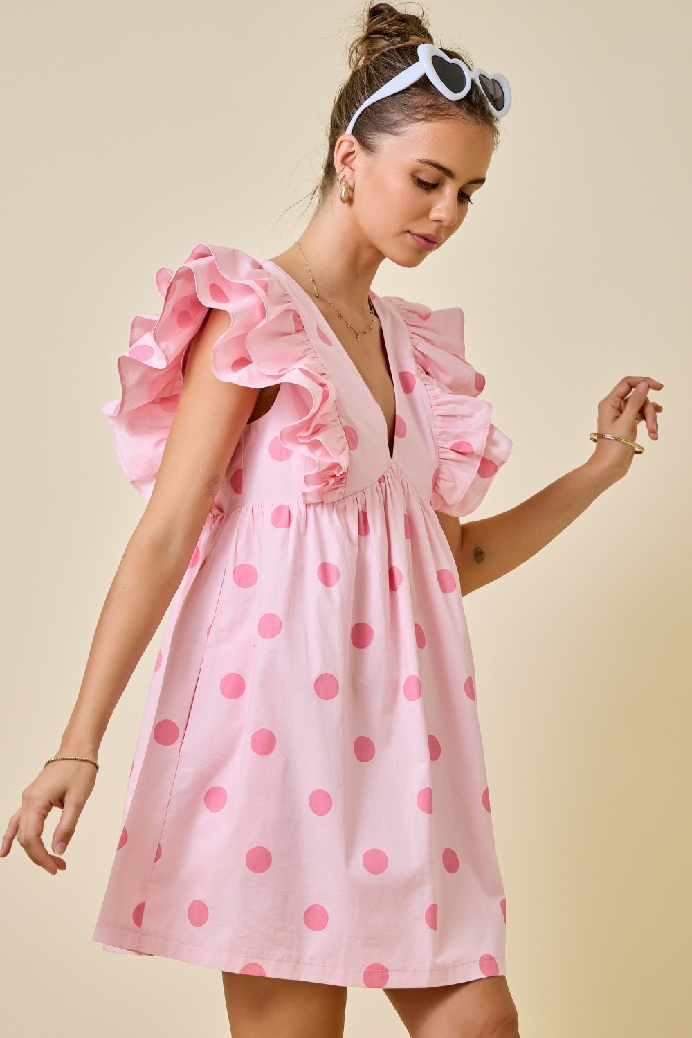 Polkadots Ruffle Dress With Gathered Empire Waist