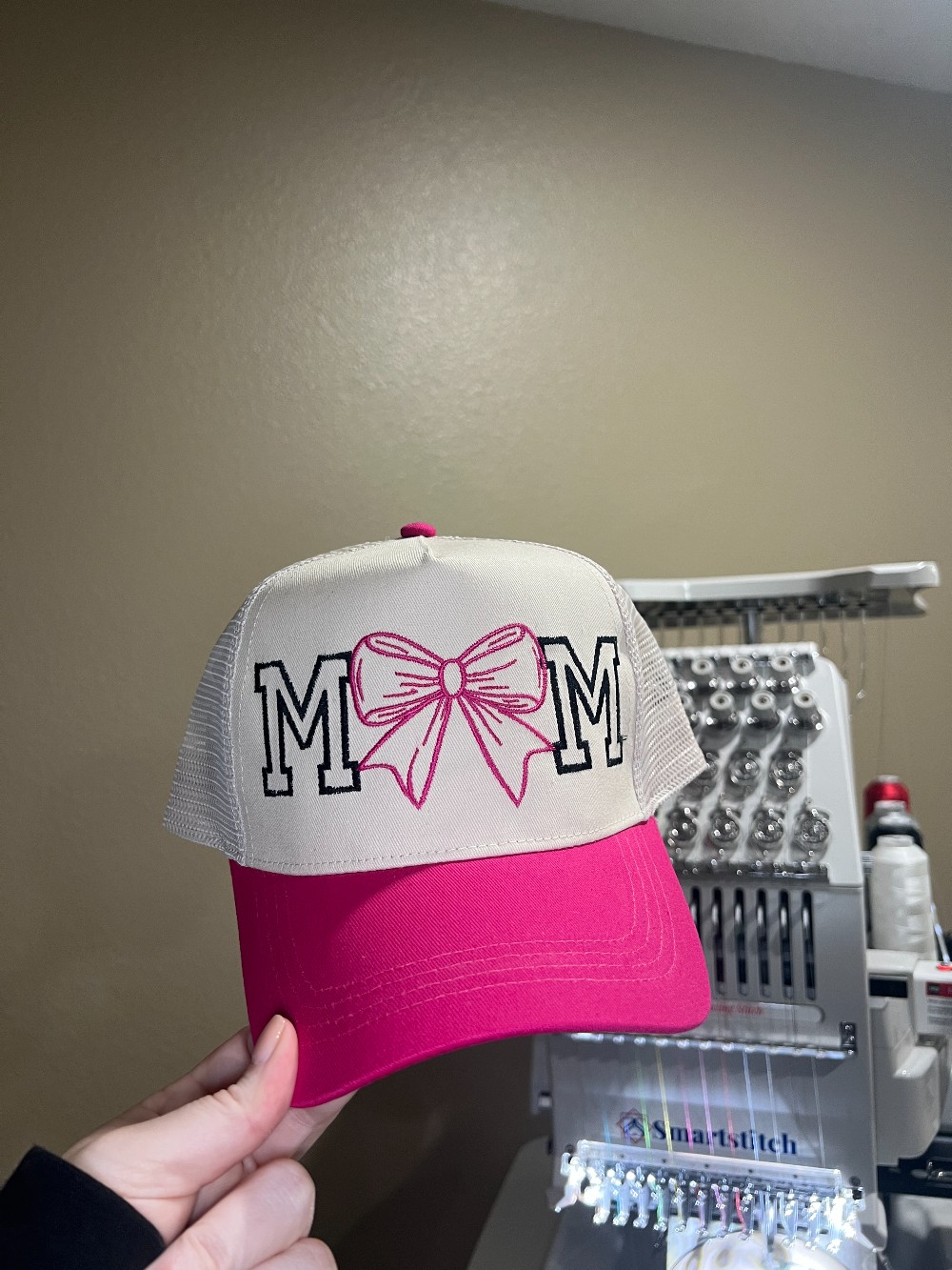 Mom Bow Structured Embroidered Mesh Hat