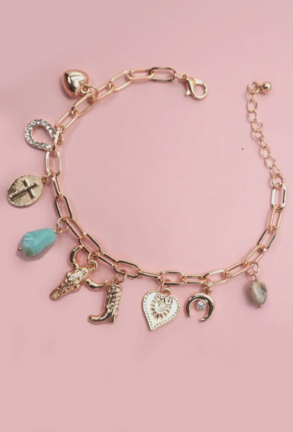 Western Book Bullhead Stone Charm Bracelet