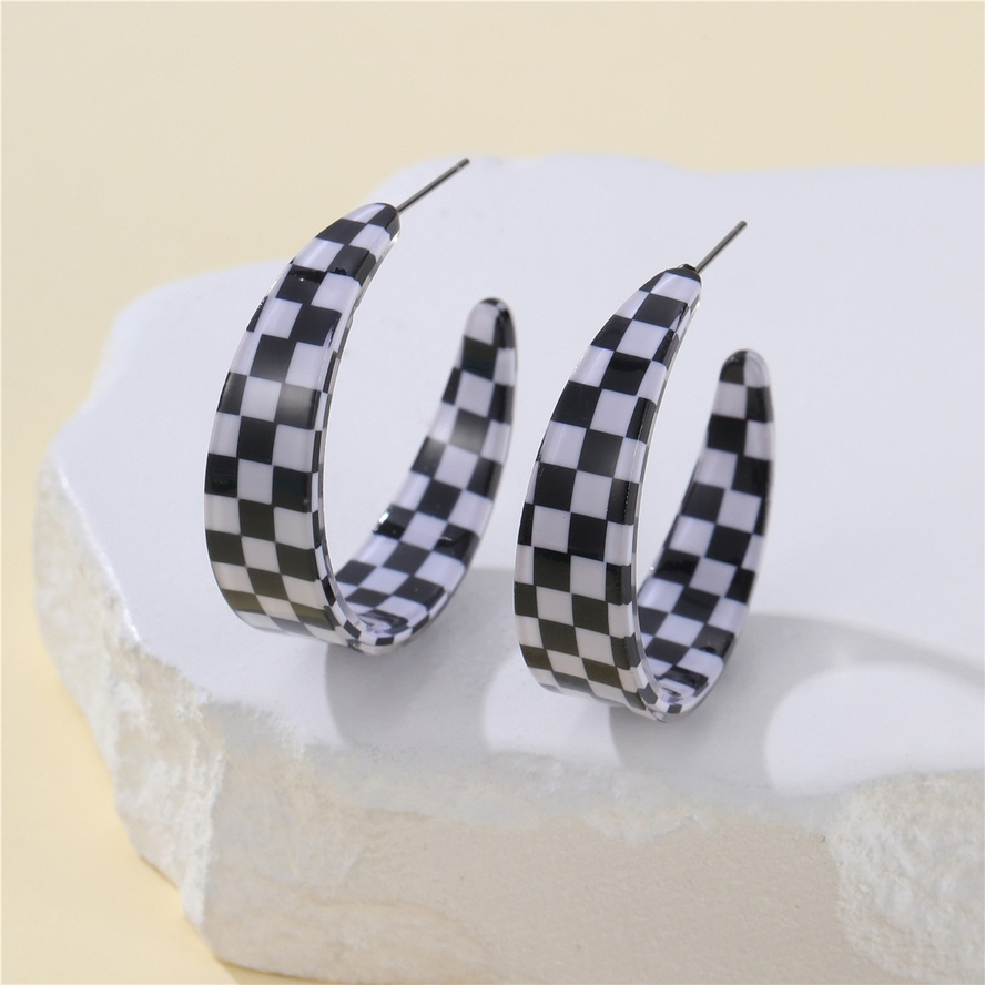 Retro Checkerboard Resin Hoop Earrings