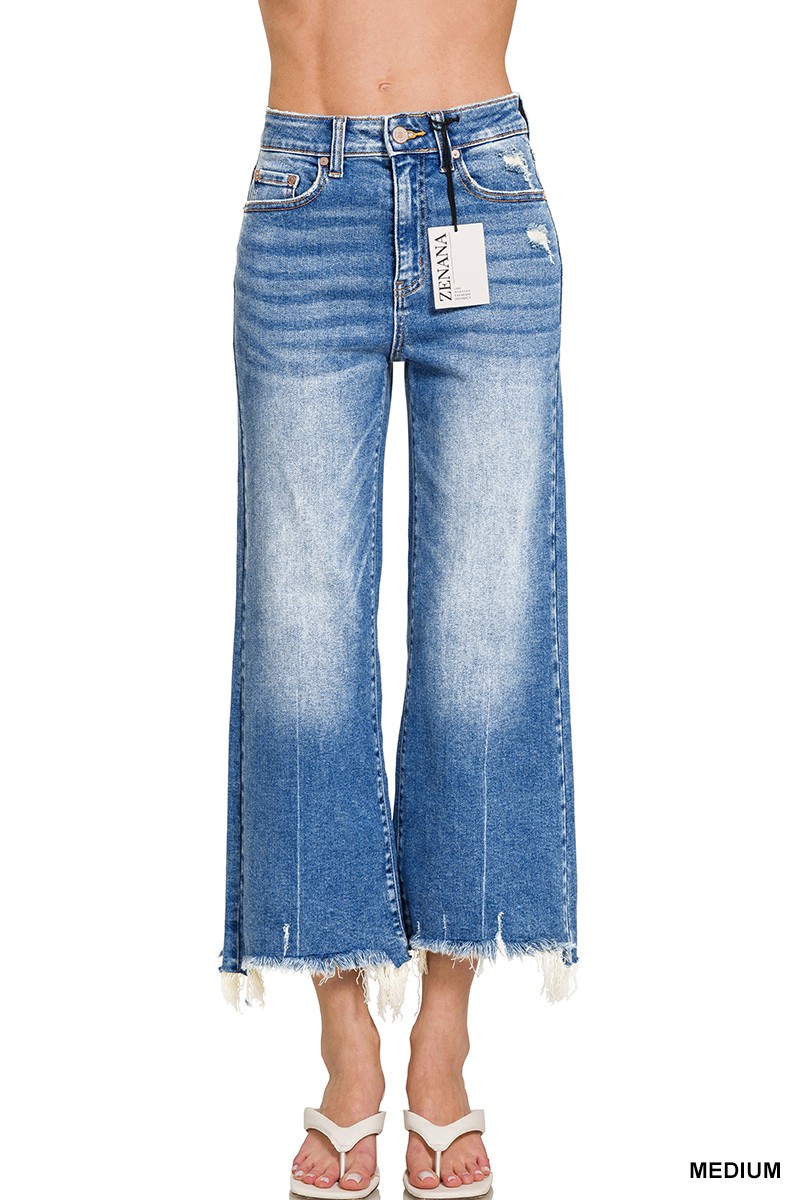 Mid Rise Straight Raw Hem Denim Pants