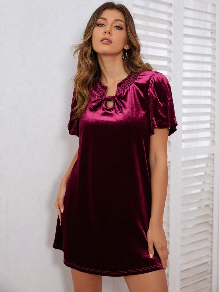 Puff Sleeve Velvet Holiday Mini Dress