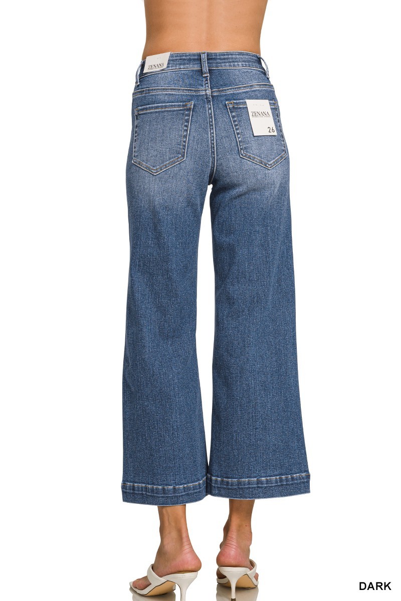 Wide-leg Center Seam Cropped Denim Pants
