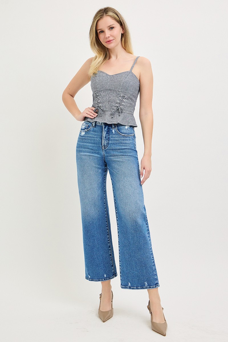 Risen Jeans Tummy Control High Rise Crop Wide Jeans