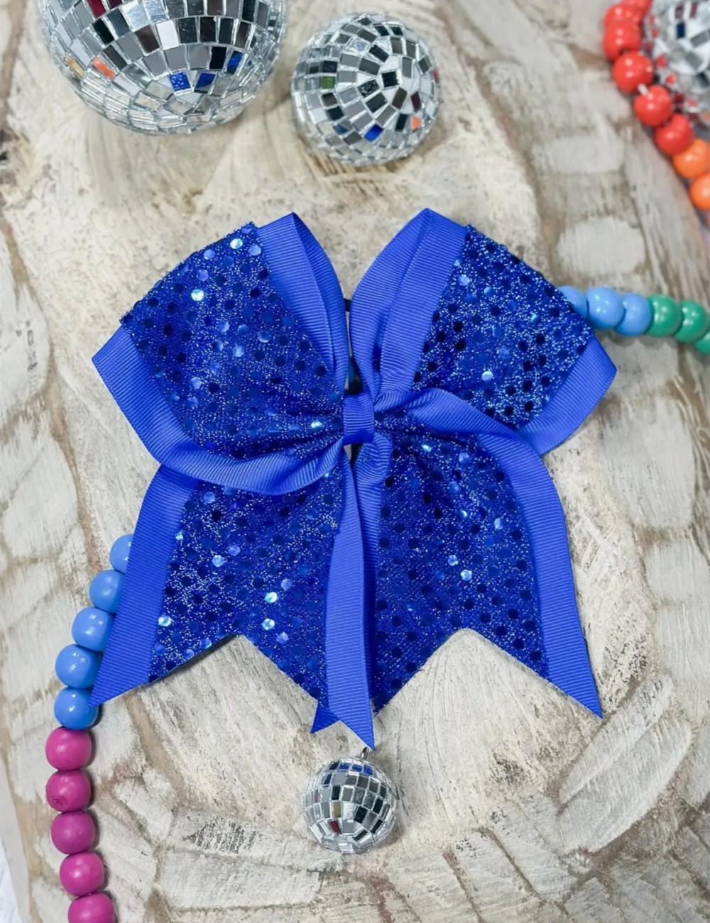 Royal Blue Sequin Cheer Hair Bow On Clip