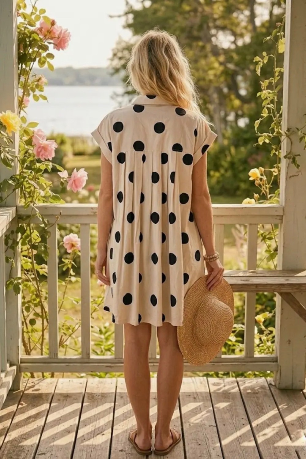 Polka Dot Button Down Pleated Poplin Mini Dress