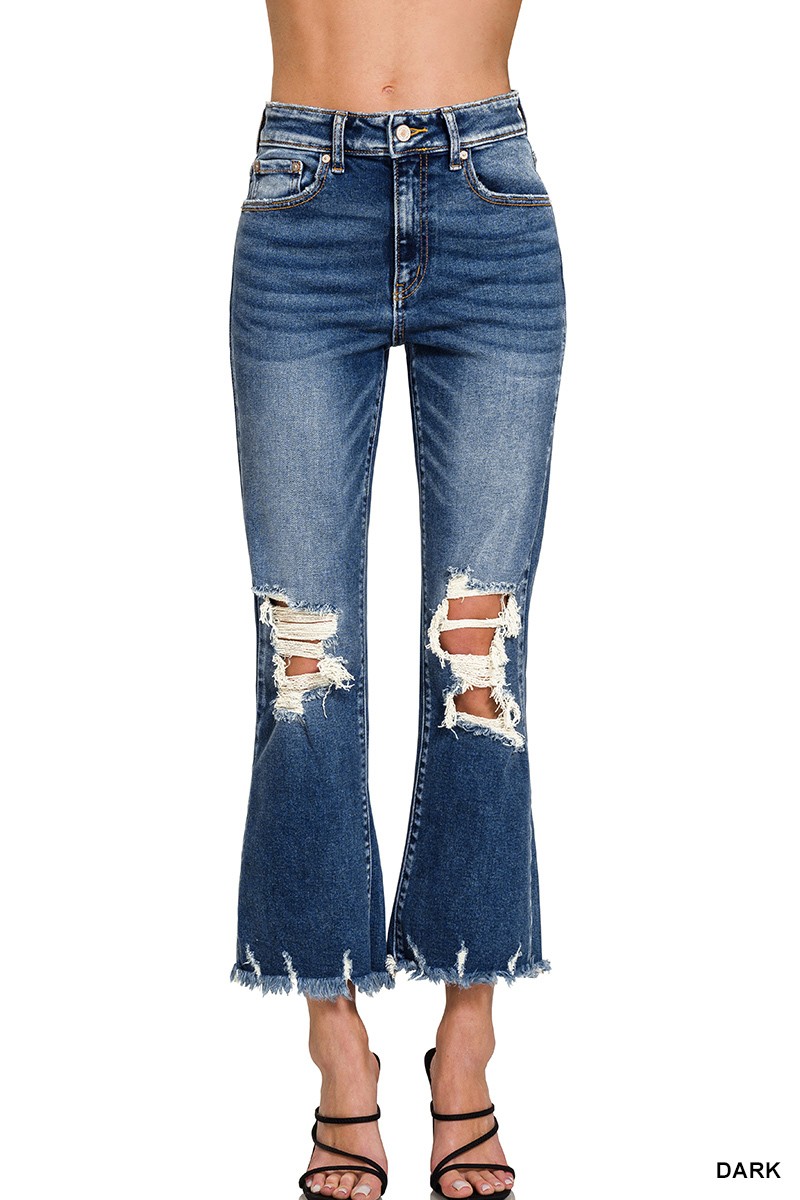 Distressed knee and hem denim pants