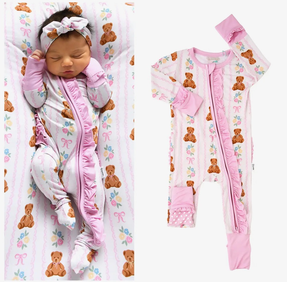 Pink Bear Ruffle Bamboo Outfit