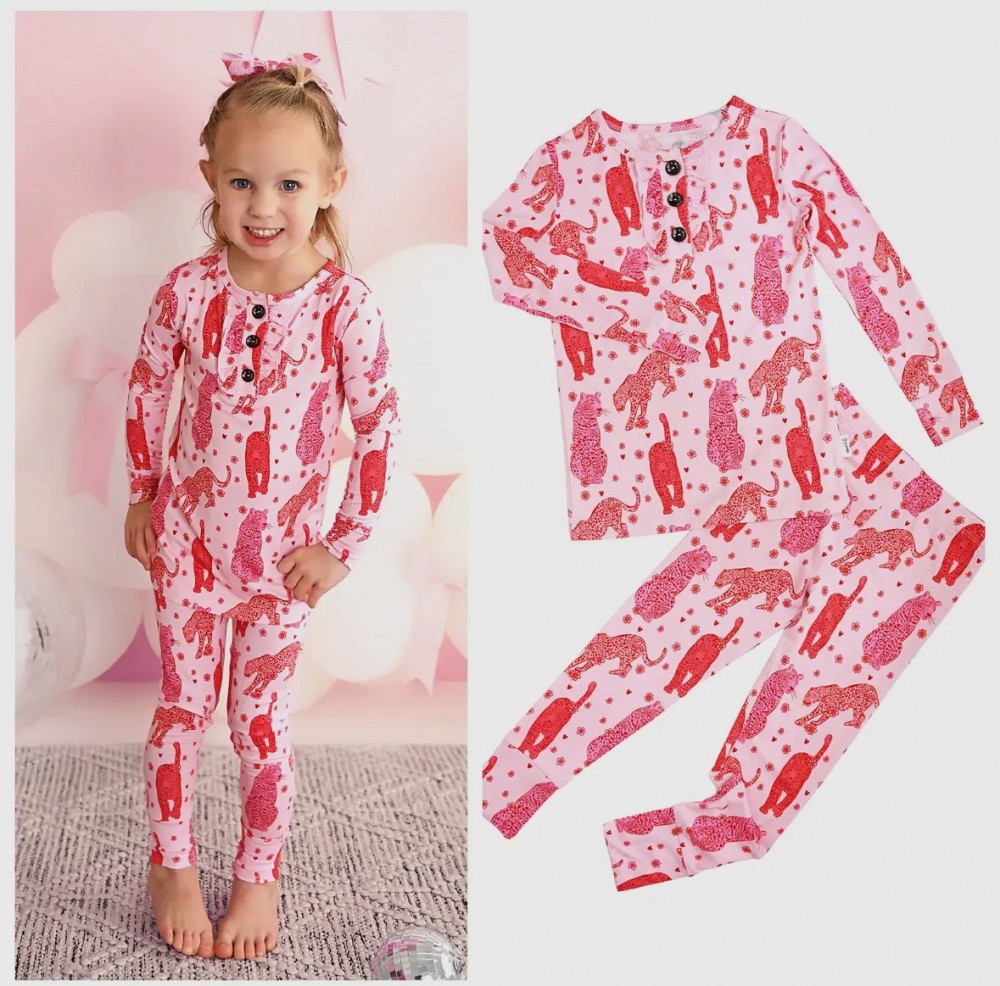 Pink Leopard Ruffle Bamboo Lounge Set