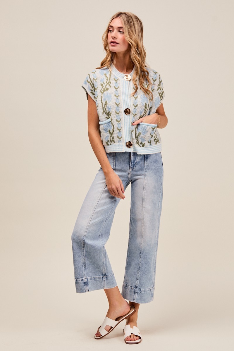 Mid Rise Stretch Wide Leg Denim Jeans Pants