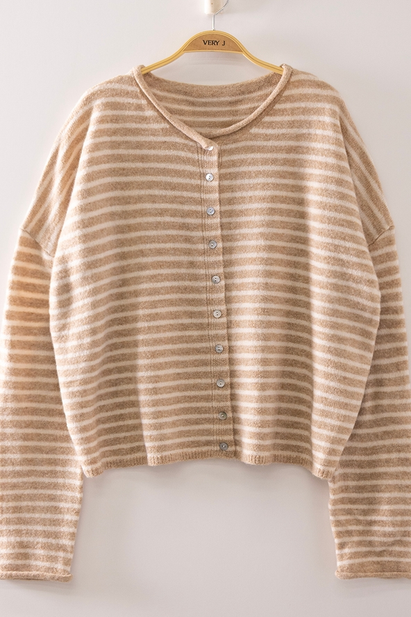 Button Down Stripe Sweater - Mocha