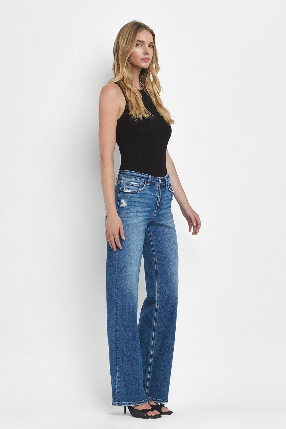 VERVET Mid Rise Full Length Wide Leg Jeans