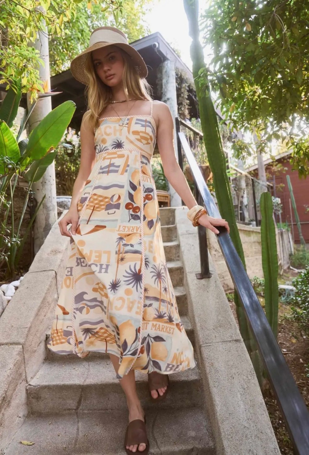 Beach Graphic Spaghetti Strap Midi Dress
