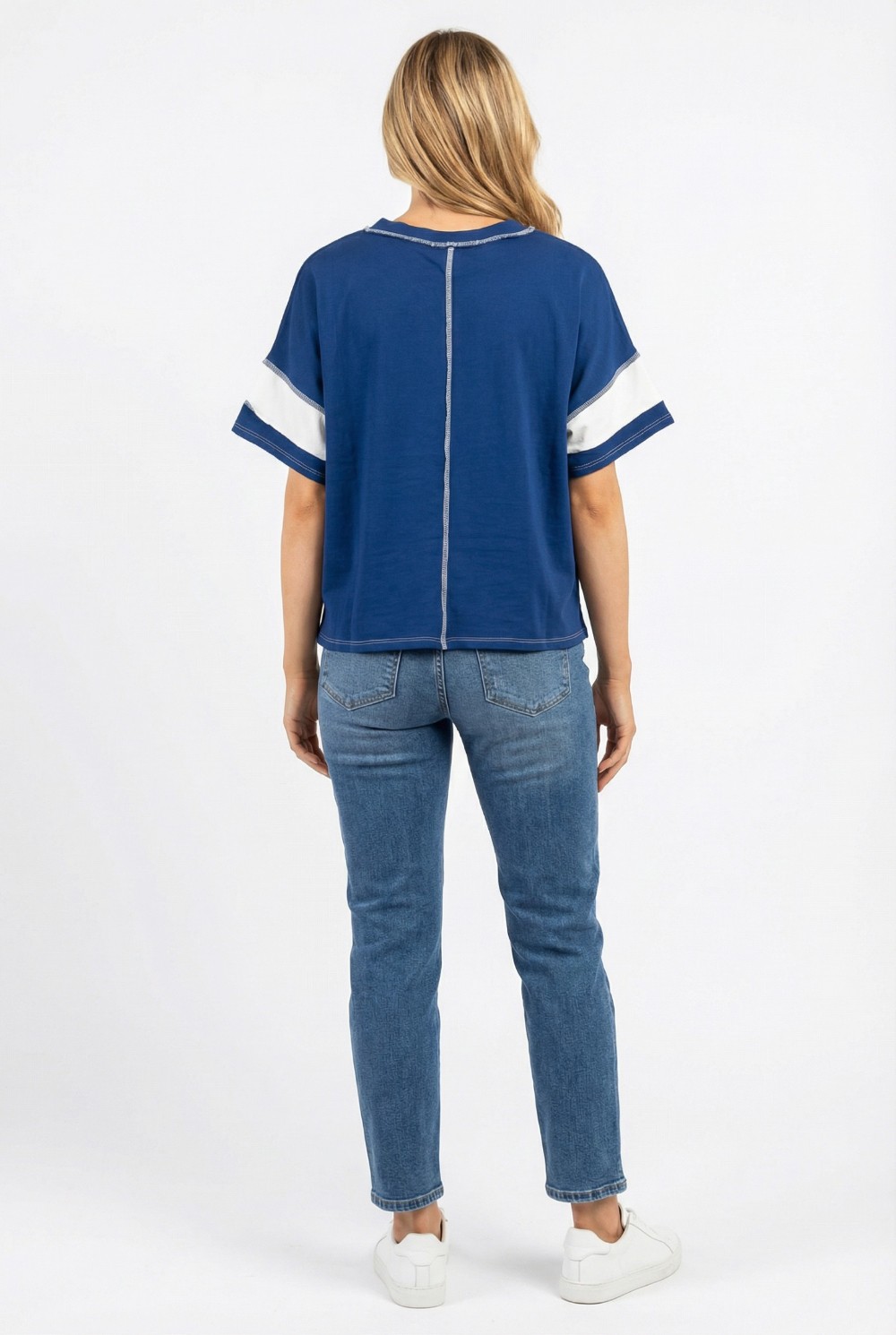 Colorblock Exposed Seam Oversized Tee - Navy