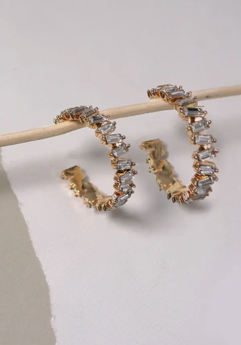 Baguette Rhinestone Hoop Earrings