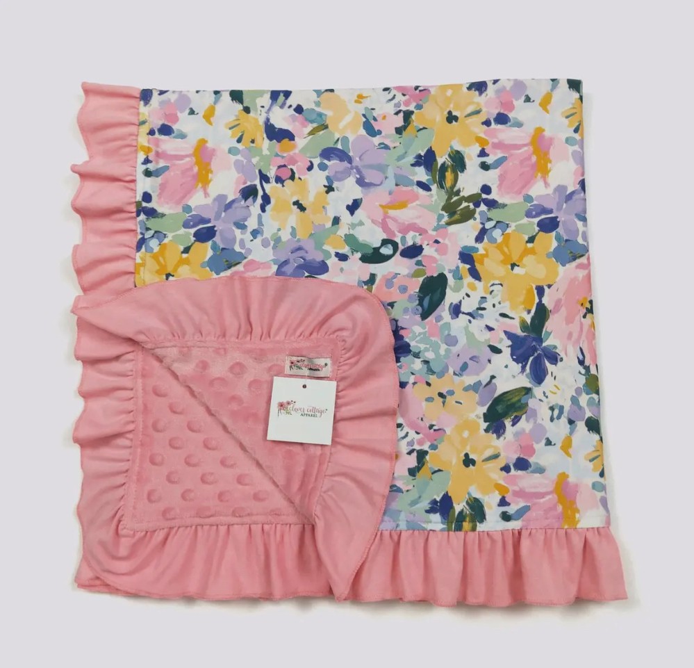 Indigo Watercolor Floral Blanket