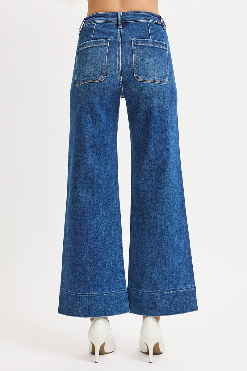 RISEN High Rise Crop Wide Front Patch Pocket Jeans
