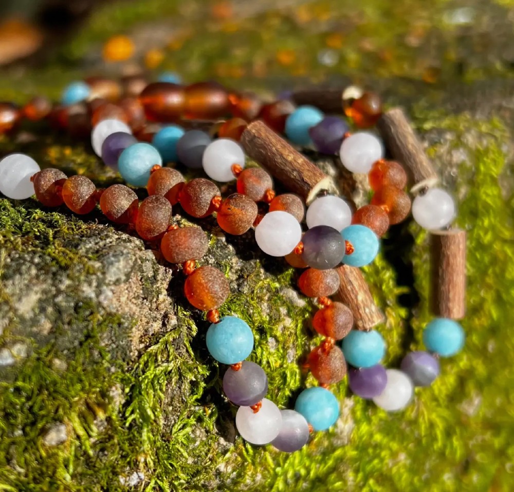 Mermaid Gems + Raw Baltic Amber Beaded Necklace 14-15in