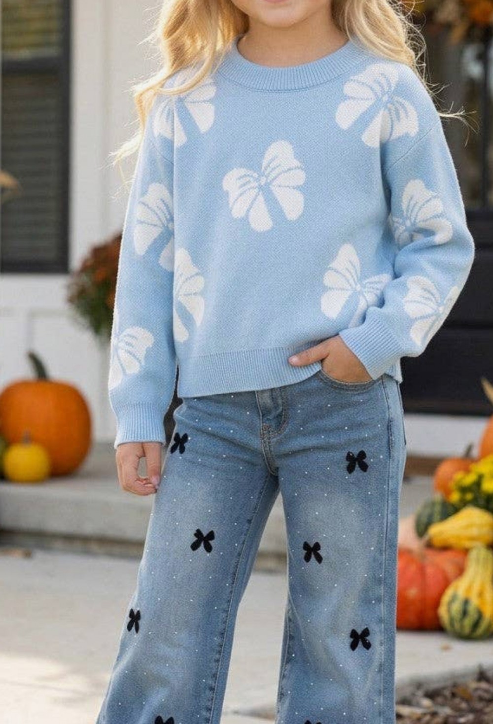 Rhinestone & Bow Denim Pants