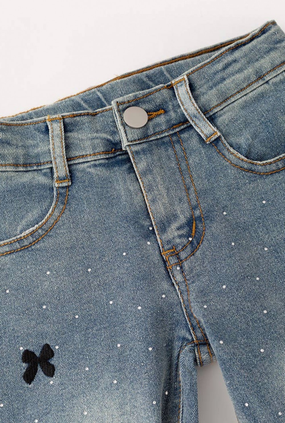 Rhinestone & Bow Denim Pants