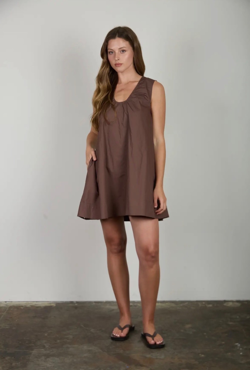 Sleeveless Gathered Neck Detail Mini Dress