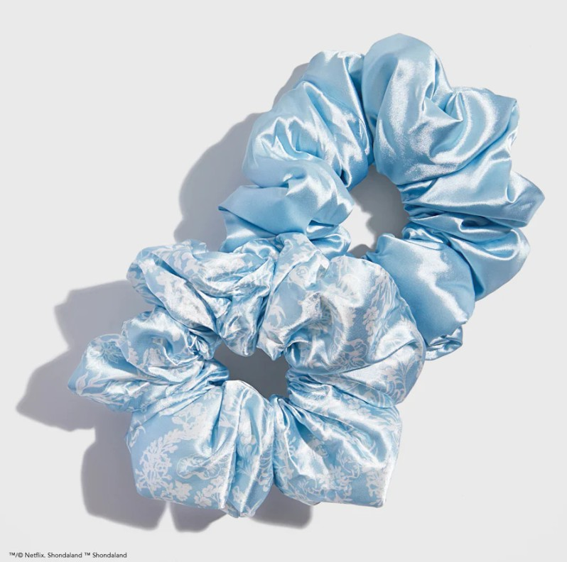 Kitsch X Bridgerton Satin Pillow Scrunchies in Toile De Blue