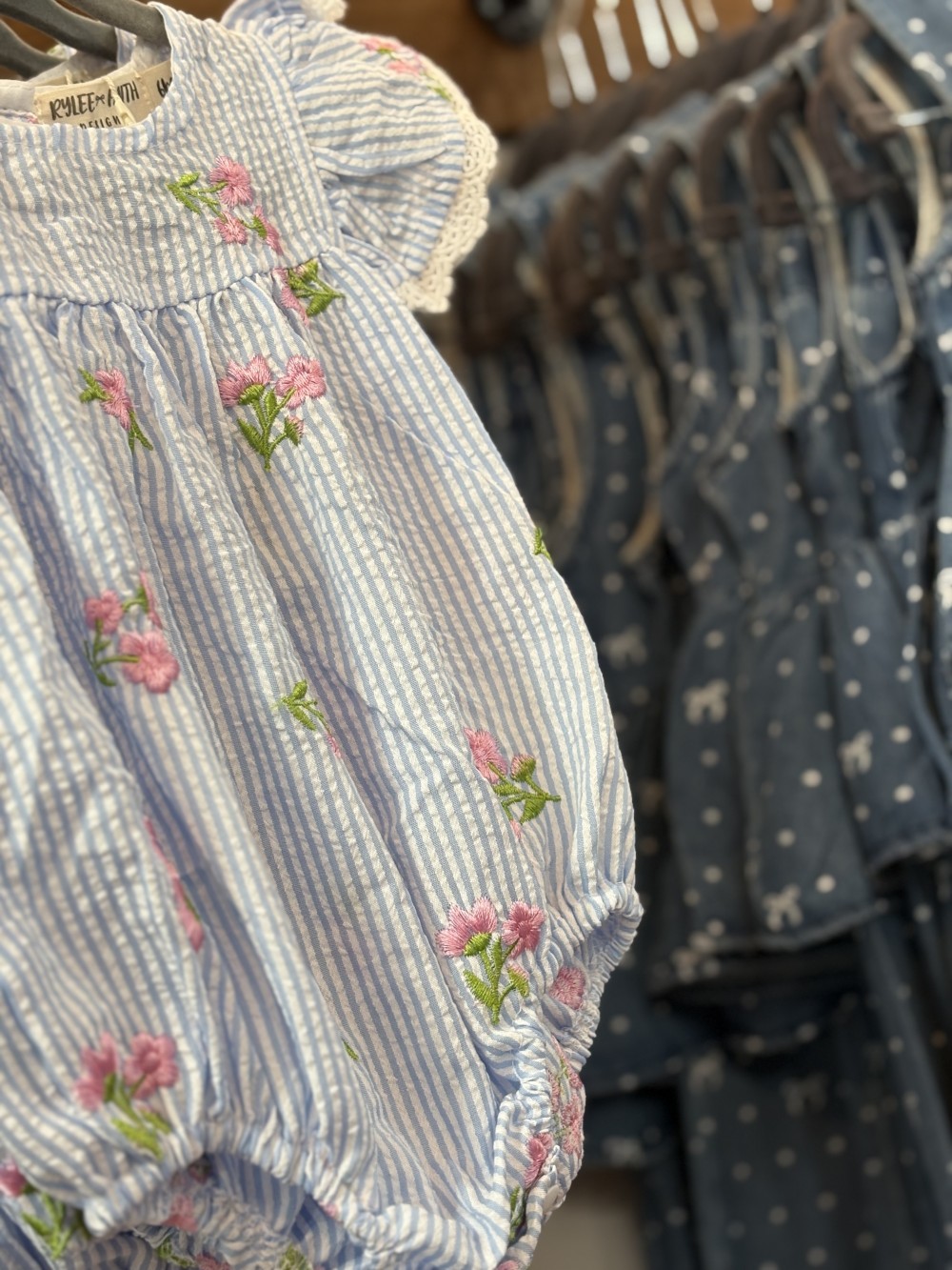 Floral Stripe Embroidery Ruffle Sleeve Romper