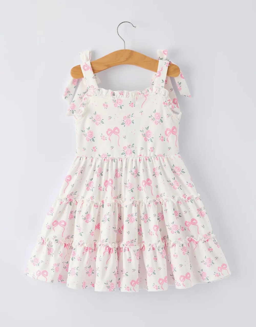 Pink Floral Bow Strap Dress