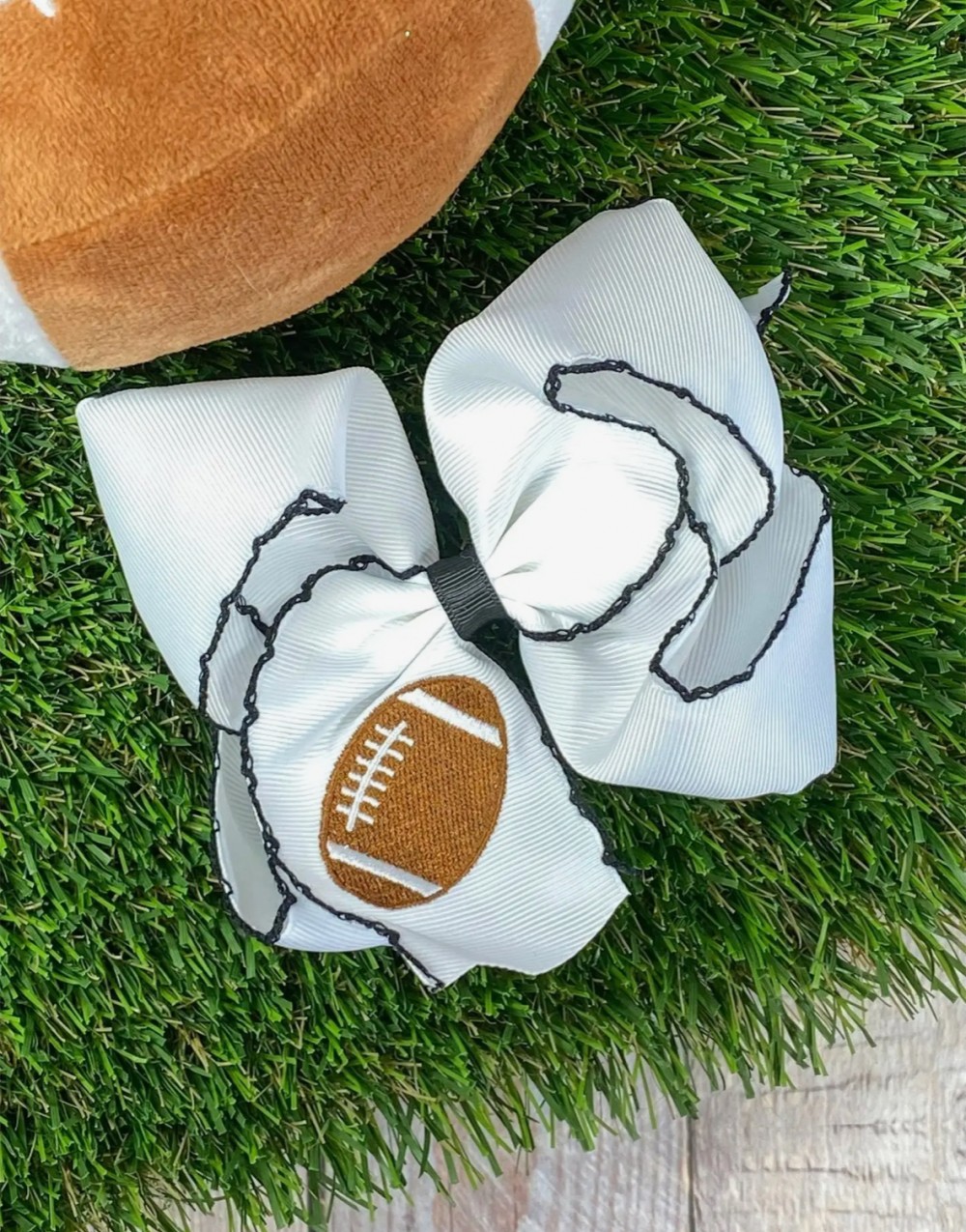 Black Football Embroidered Cheer Bow On Clip