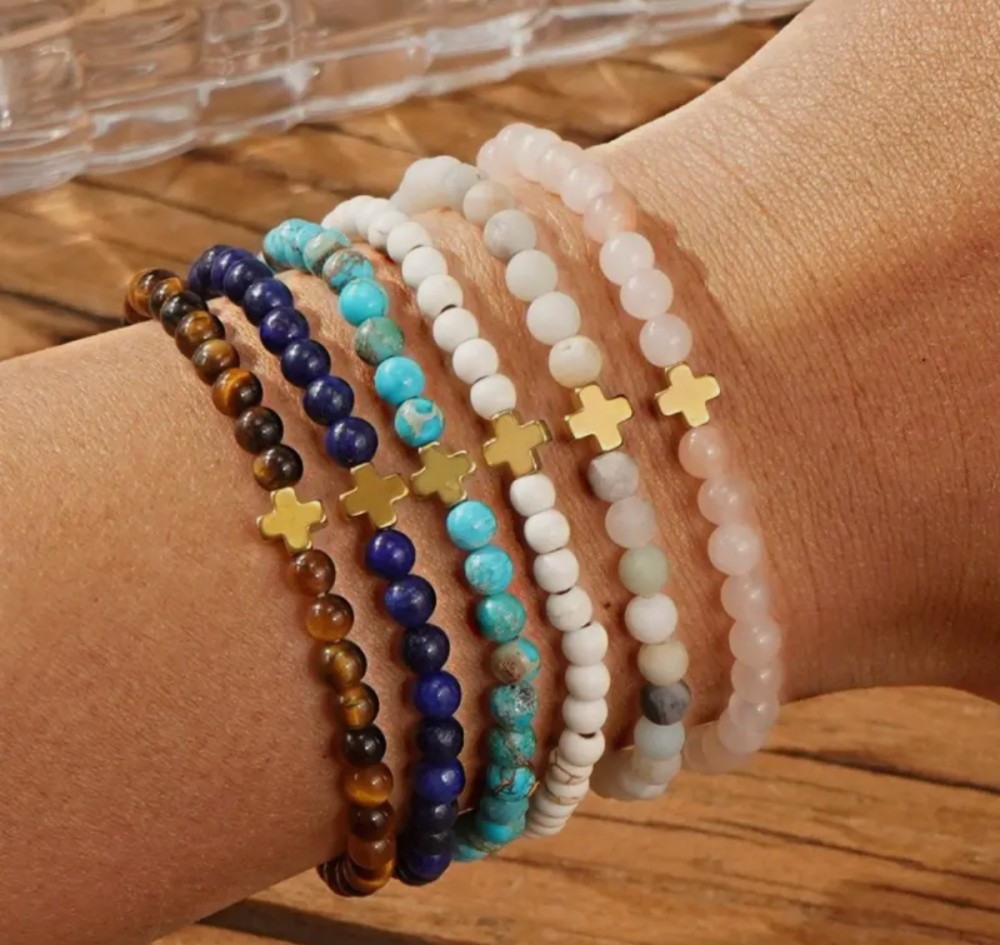 Boho Cross Natural Stone Turquoise Bracelet