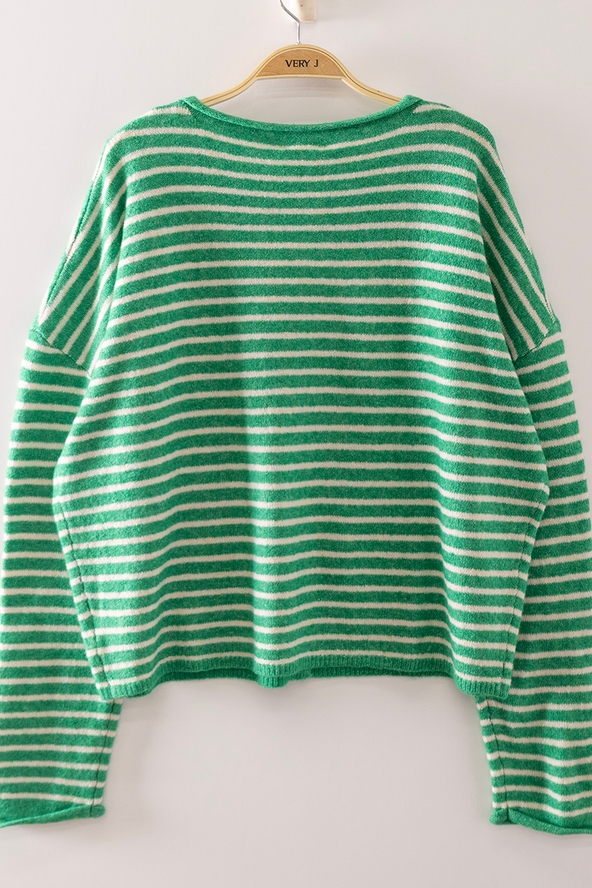 Button Down Stripe Sweater - Kelly Green