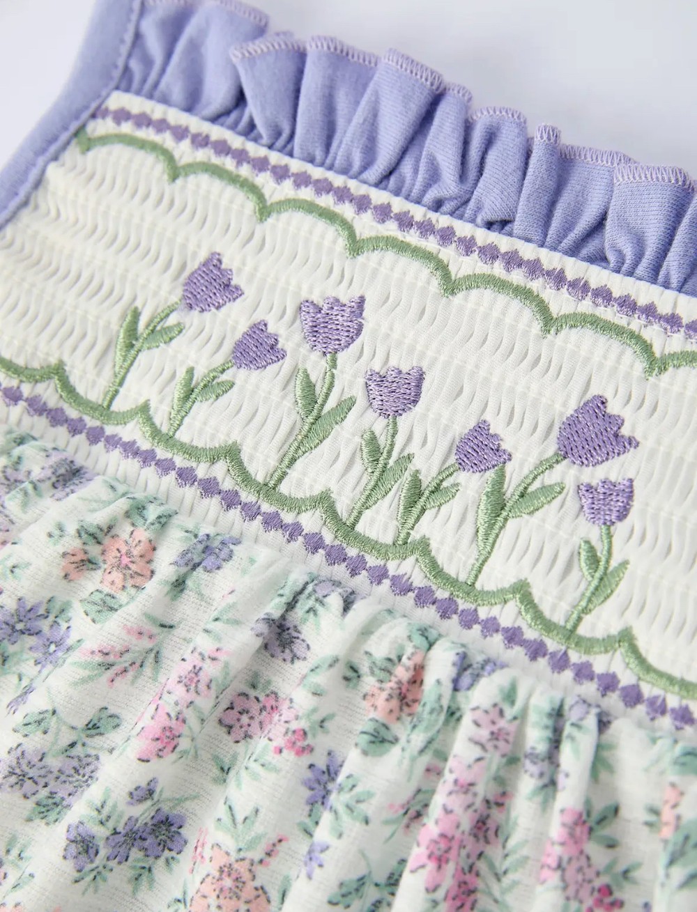 Purple Floral Smocked Embroidery Bloomers Set
