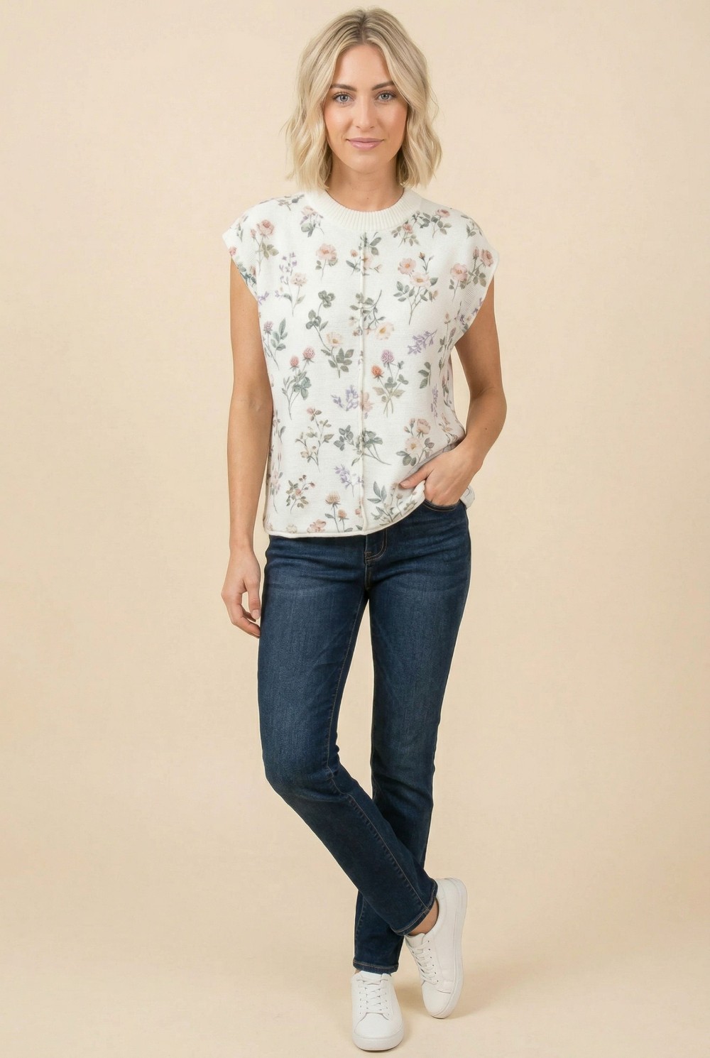 Floral Textured Sleeveless Knit Top